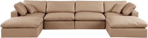 Comfy - 6 Piece Faux Leather Modular Double Chaise Sectional - Tan