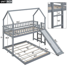House Bunk Bed With Slide And Built In Ladder
