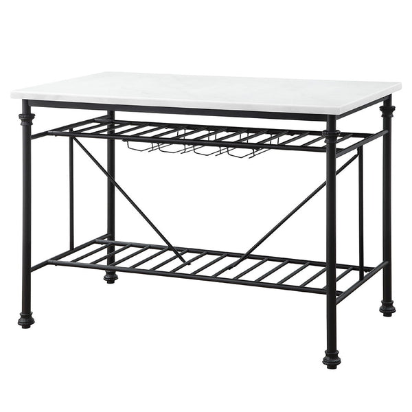 Mera - Kitchen Island - White Marble Top & Gray