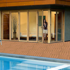 Plastic Interlocking Deck Tiles, Patio Flooring Outdoor Waterproof All Weather Use For Garden Poolside Front / Back Yard (Set of 44) - Burlywood
