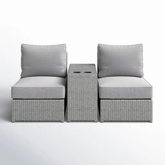 2 Person Wicker Conversation Set With Cushions, Weather Resistant