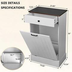 Tilt Out Trash Cabinet With Drawer, 10 Gallon Hamper - White