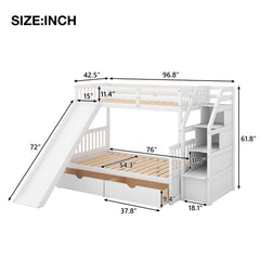 Bunk Bed With Storage Staircase, Slide, Desk, Drawers, And Shelves