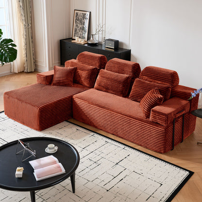Sectional Sleeper Sofa & Storage Pockets, Modular Couch With Throw Pillows For Living Room