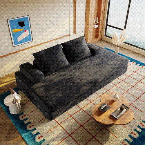 Multifunctional Convertible Sofa Bed With 2 Tumbler Backrests And 2 Pillows, Deep Seat Couch
