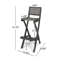 Outdoor Folding Acacia Wood Barstools With Rattan Backrest And Seat