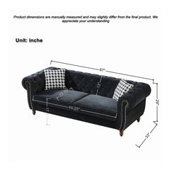 Chesterfield Velvet Upholstery Fabric Sofa With Roll Armrest & Nailhead