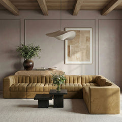 Rummi - Velvet Performance Fabric Upholstered 7 Piece Modular Sectional (With 3 Corner Chairs)