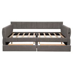 Upholstered Platform Bed With USB And 2 Drawers