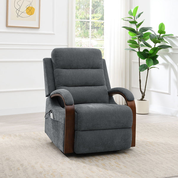 Kayla - Power Recliner With Lift & Heating & Massage - Gray Chenille