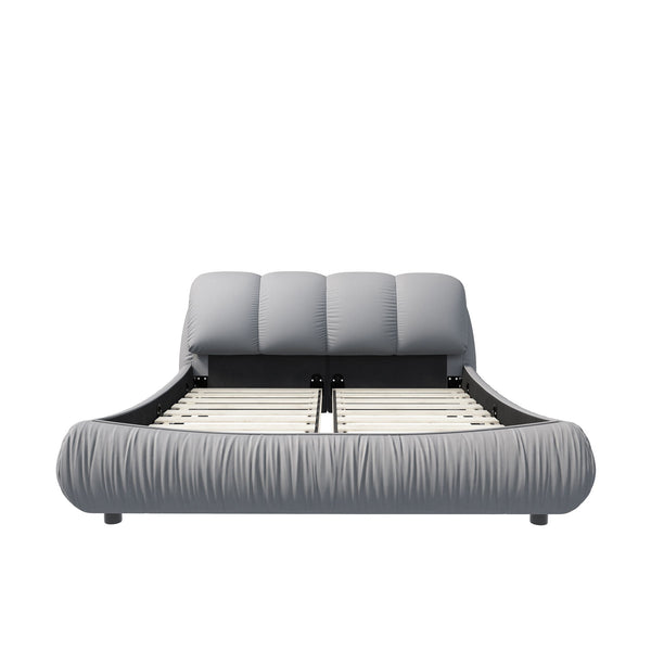 Luxury Upholstered Platform Bed With Oversized Padded Backrest And Solid Wood Frame