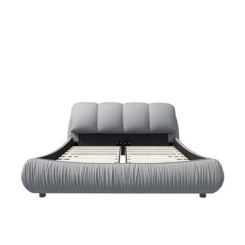 Luxury Upholstered Platform Bed With Oversized Padded Backrest And Solid Wood Frame