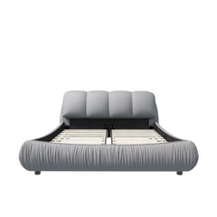 Luxury Upholstered Platform Bed With Oversized Padded Backrest And Solid Wood Frame