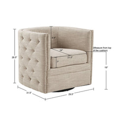 Swivel Chair With Tufted Barrel Design And Nailhead Accents
