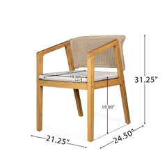 Outdoor Dining Set 1 Table 4 Chairs (Set of 5) - Teak / Beige