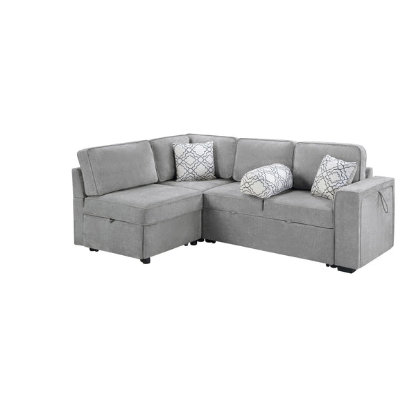 Convertible Sectional L-Shaped Sofa With Dual Pull-Out Sleepers, Flip-Top Table, USB Ports, Cup Holder & Storage