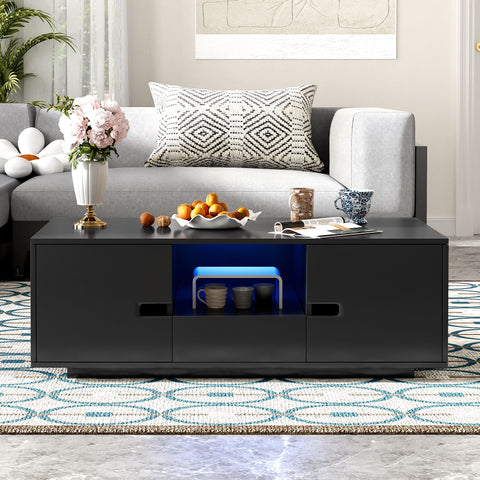 Modern High Glossy Rectangle Coffee Table With 16 Color LED Lights For Living Room