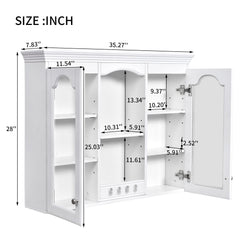 Wall-Mounted Medicine Cabinet With 2 Glass Doors, Adjustable Shelves - White