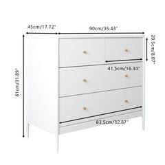 4 Drawer Kids Dresser With Antique Brass Pulls - White
