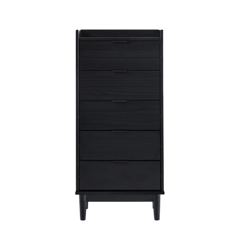 Modern Minimalist 5 Drawer Gallery Top Dresser - Black