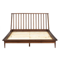 Mid-Century Modern Solid Wood Platform Bed Frame With Spindle Headboard