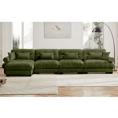 Modern Sectional Sofa With Ottoman, Round Bolster Armrests, Waist And Throw Pillows