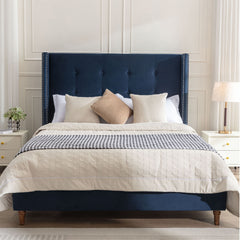 Peyton - Upholstered Bed With 54" High Headboard, Traditional Hand Buttoned Tufting