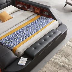 Multifunctional Upholstered Storage Bed Frame, Massage Chaise Lounge On Left