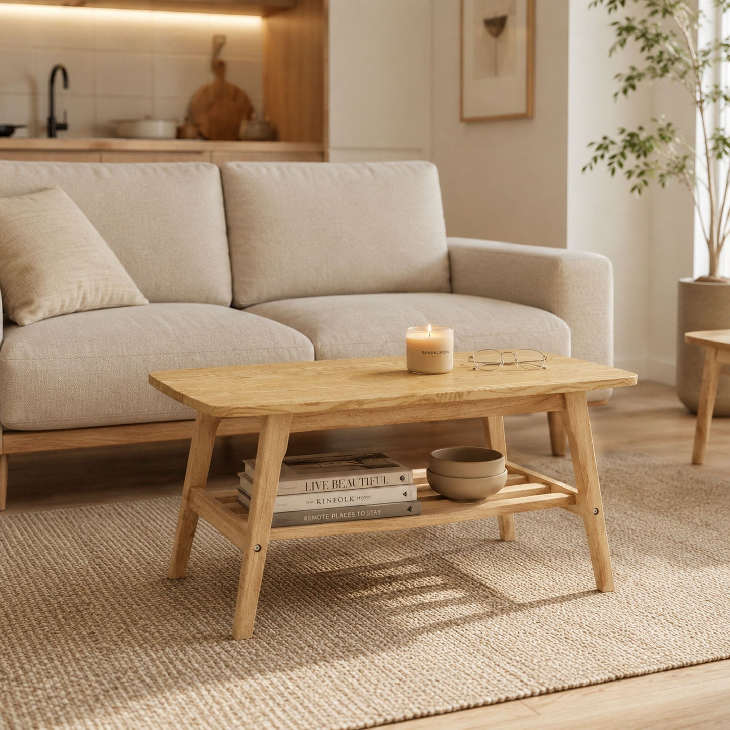 Coffee Table With Double Layer Storage For Living Rooms - Wood
