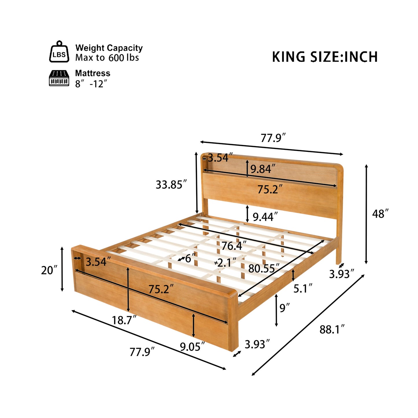 Bed Frame With Dual Open Storage Headboard And Footboard