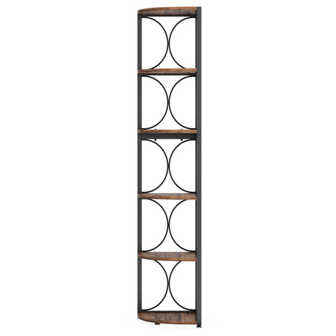 Tall 6 Tier Corner Bookshelf Storage Rack For Living Room - Rustic Brown