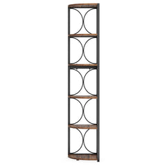 Tall 6 Tier Corner Bookshelf Storage Rack For Living Room - Rustic Brown