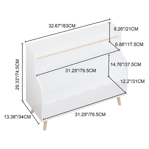 Kids Bookcase, Children Book Organizer Toy Storage Cabinet - White