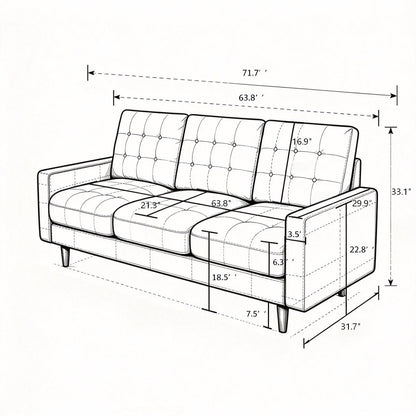 3 Seat Sofa Couch With Tufted Back Upholstered Couch For Living Room