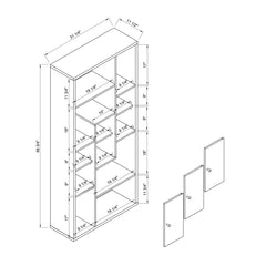 Bookcase Display Storage Cabinet, Multi Shelves - Black / Distressed Gray
