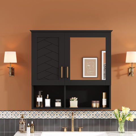 2 In 1 Wall-Mounted Mirror Cabinet With Adjustable Shelves, Soft-Close Doors, High-Definition Mirror & Storage
