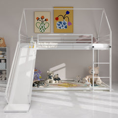 Bunk Bed With Slide & Ladder Iron Frame, No Box Spring Needed