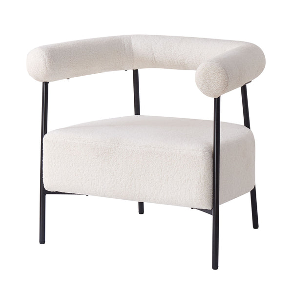 Modern Boucle Fabric Upholstered Accent Chair, Curved Armchair With Metal Frame - White