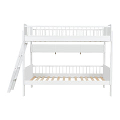 Bunk Bed With 3 Storage Shelves, Adjustable Ladder Left Or Right
