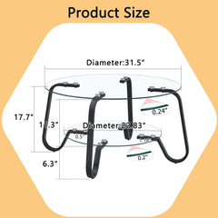 Retro Minimalist Style Metal Frame Double Layer Tempered Glass Coffee Table
