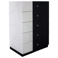 5 Drawer Chest Storage Unit, Clothes Organizer, Geometric Pattern - White / Black
