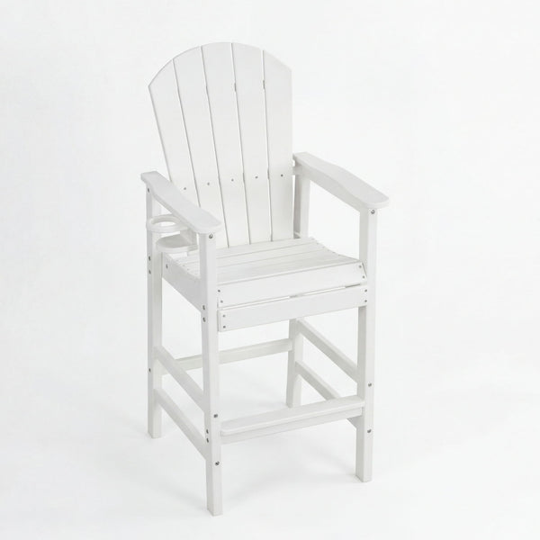 Outdoor Bar Height Adirondack Patio Chair With Cup Holder And Armrests All Weather UV Resistant - White