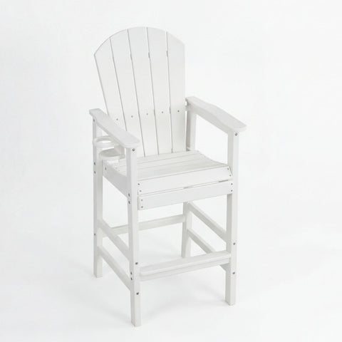 Outdoor Bar Height Adirondack Patio Chair With Cup Holder And Armrests All Weather UV Resistant - White