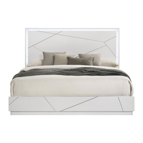 Esther - Queen Bed With LED - Silver / White