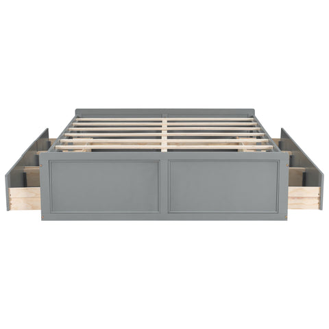 Queen Size Platform Bed Frame With 6 Drawers - Gray