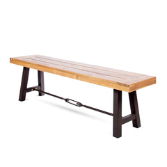 Outdoor Dining Bench, Patio Backless Bench - Teak / Black