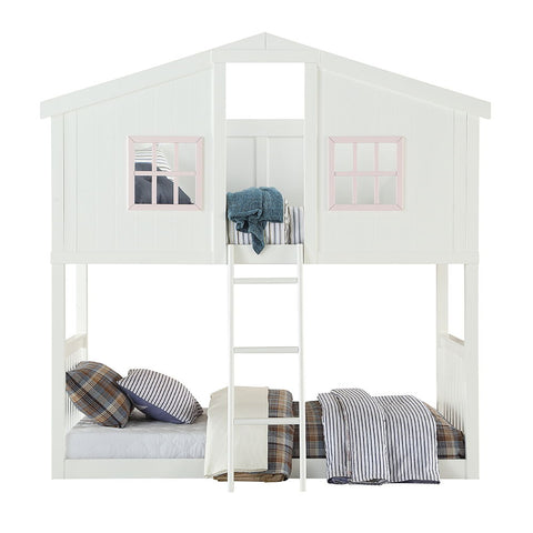 Rohan Cottage - Twin Over Twin Bunk Bed - White & Pink
