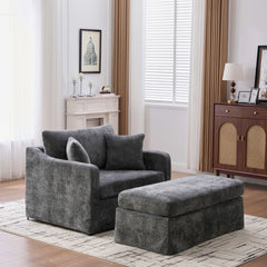 Accent Chair Wide With 2 Bolster Pillows, And Matching Ottoman