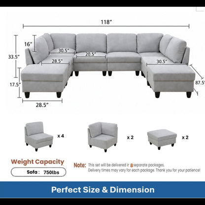 8 Piece Modular U - Shape Sectional Sofa