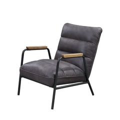 Nignu - Accent Chair - Gray Top Grain Leather & Matt Iron